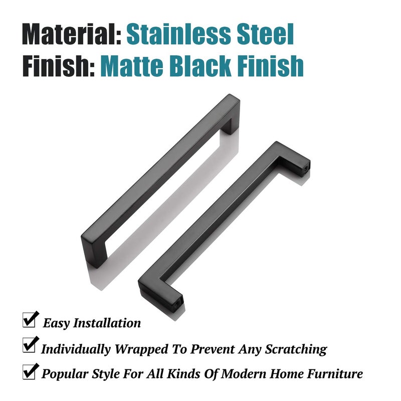 KNOBWELL 6 Pack Cabinet Handles Matte Black, Euro Style Stainless Steel T Bar Kitchen Cabinet Handles - 6-3/10" Hole Centers, 6-7/10" Overall Length - Image 5